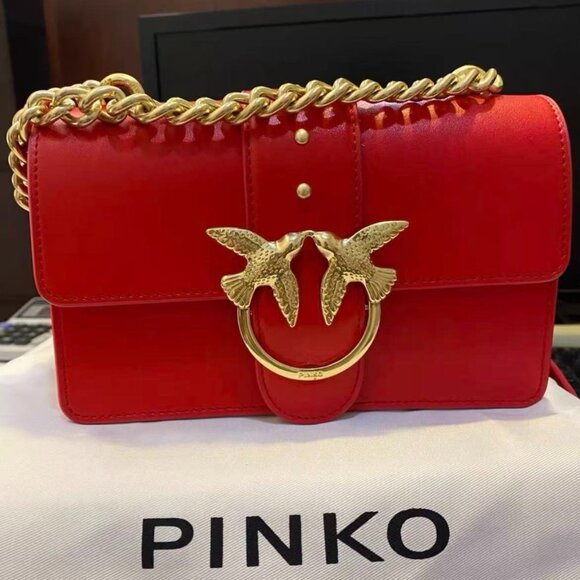 Pinko Red Crossbody Bag with Gold Chain